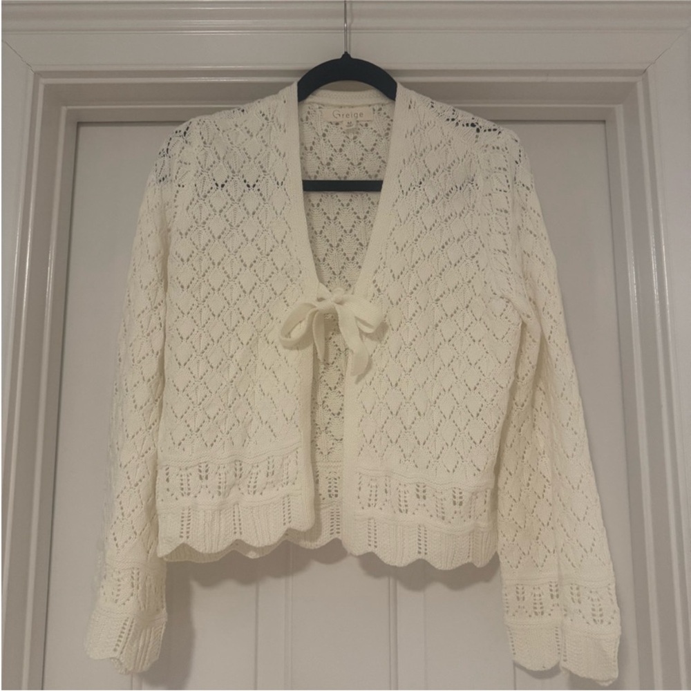 Cream Open-Knit Tie-Front Women’s Sweater Cardigan